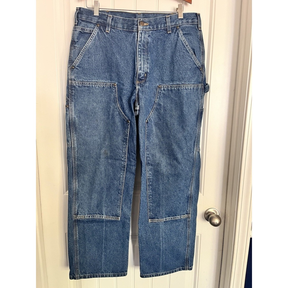 Carhartt B73-DST Double Front Logger Jeans Blue Denim 34X30 Loose Original BB